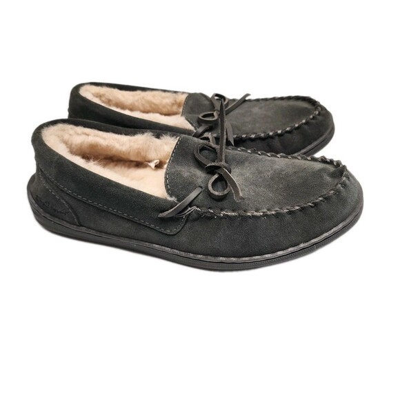 My Slippers Men's Slippers Moccasin Size 8 Gray Faux Fur Lined Suede Leather - Picture 3 of 8